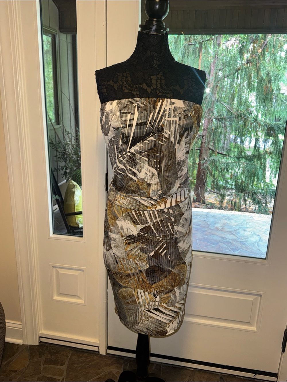 Veronica M Multicolor Abstract Print Dress — White, Brown, Blue